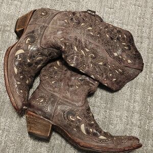 Embroidered Leather Heeled Boots